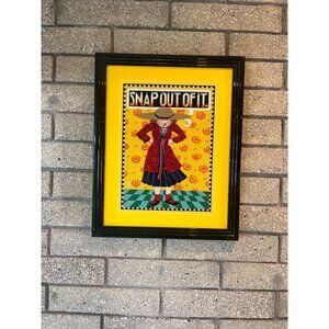 Mary Engelbreit Framed Needlepoint Art "Snap Out Of It" Woman In Red Coat & Hat